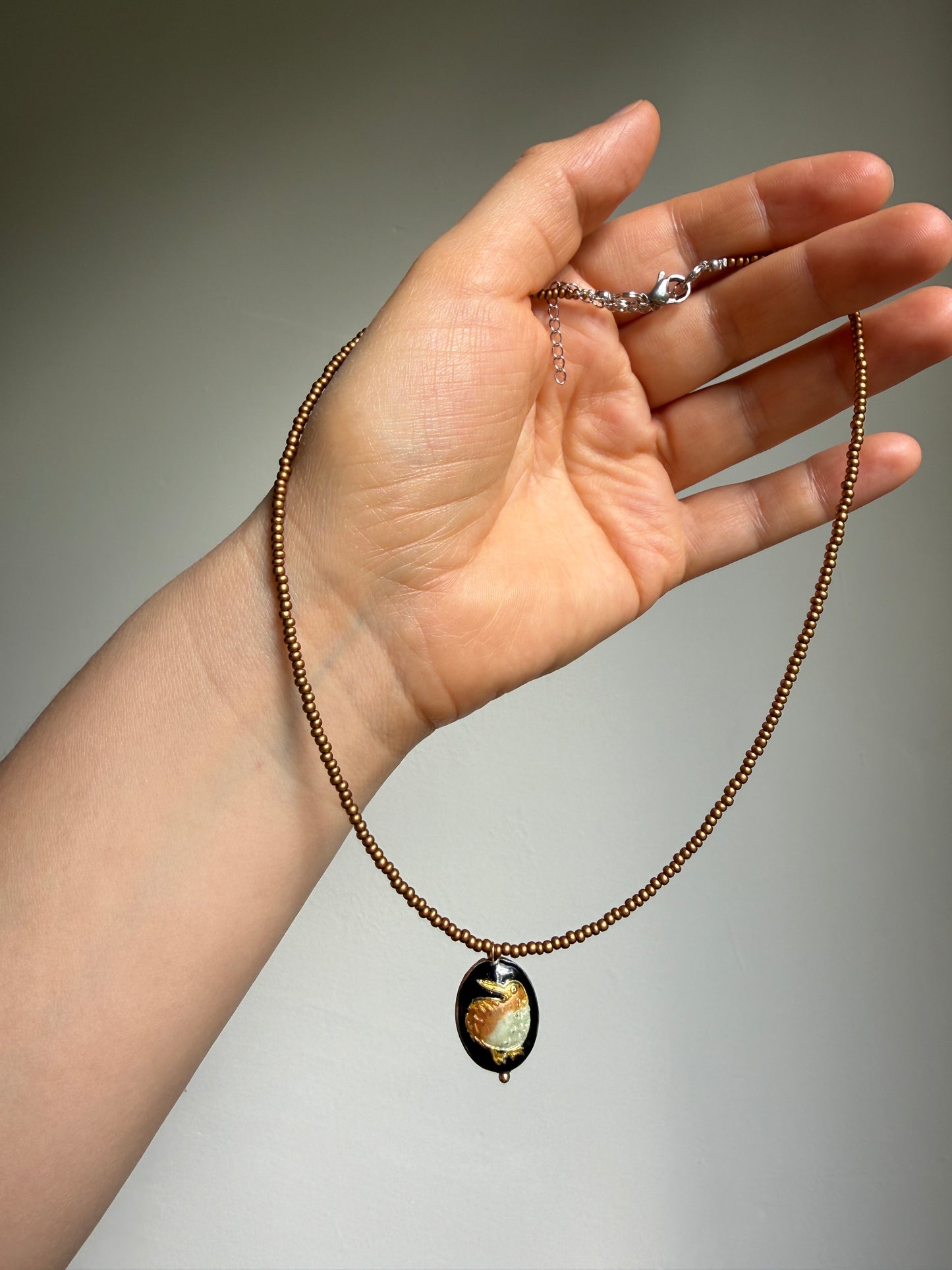 Kiwi Bird Necklace | Vintage Kiwi Pendant | Handmade Beaded Necklace | Nature Inspired Jewelry