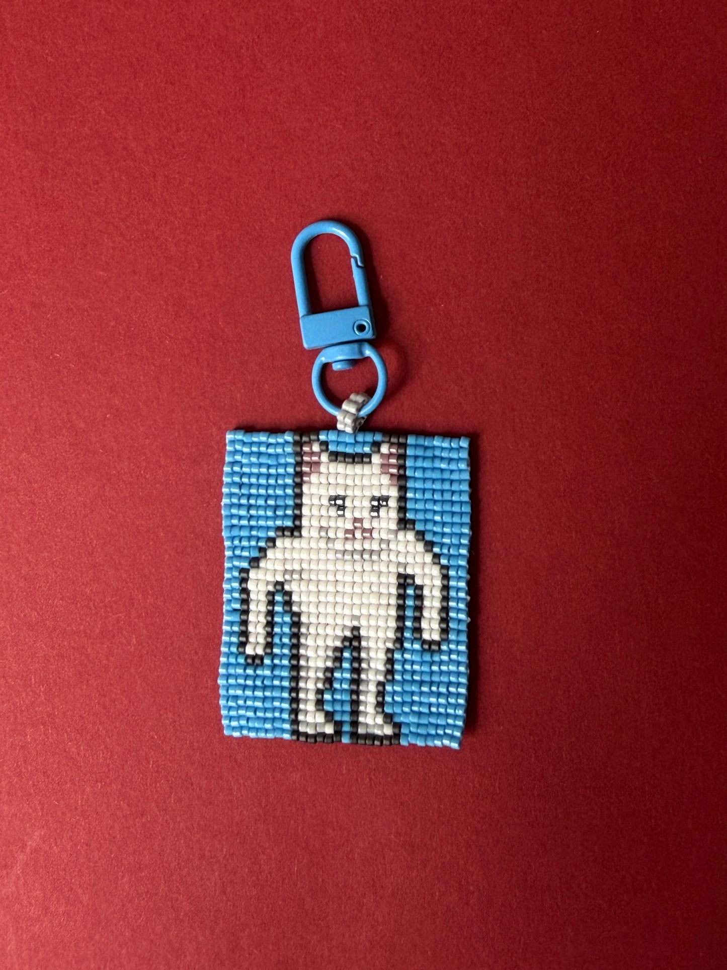Cute White Cat Beaded Charm Keychain
