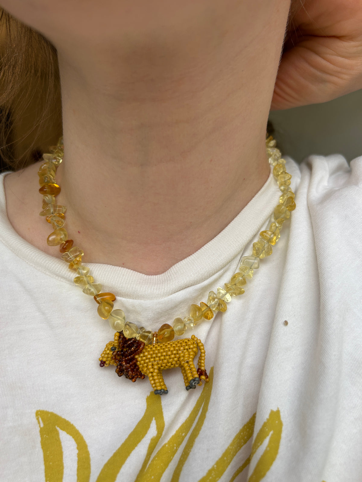Handmade Beaded Lion Necklace
