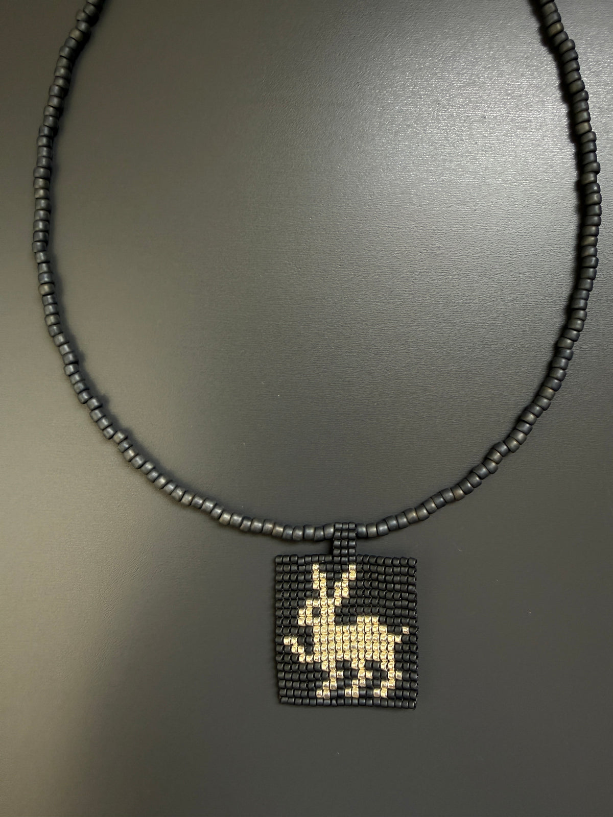 Beaded Rabbit Necklace, Silver Bunny Charm Pendant Choker, Japanese Seed Bead Animal Jewelry