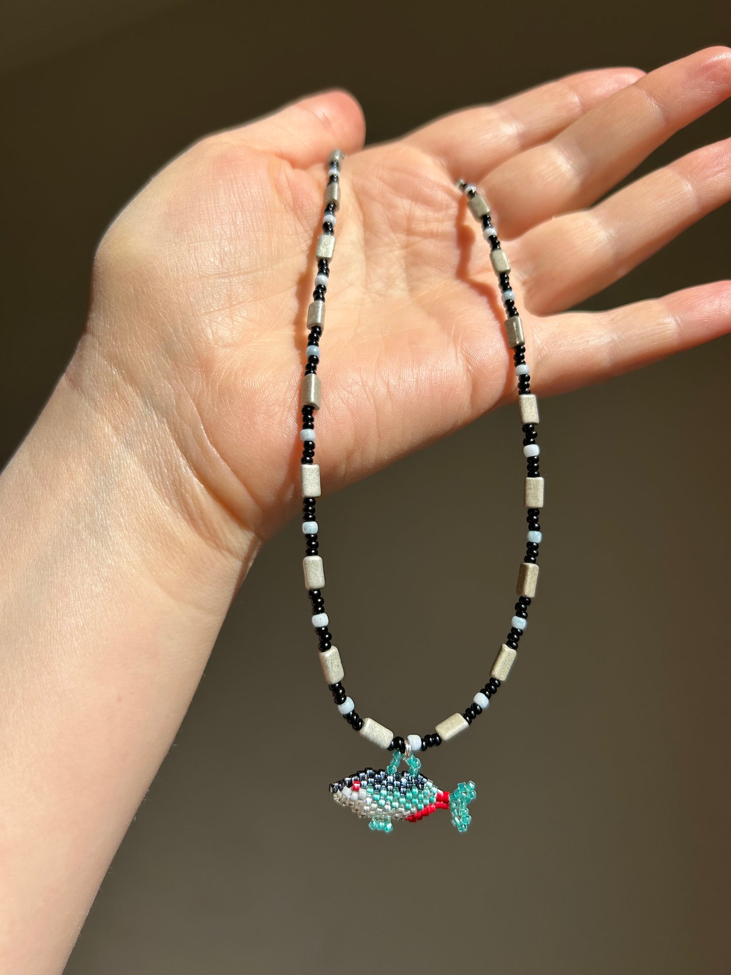 Handmade Beaded Fish Necklace