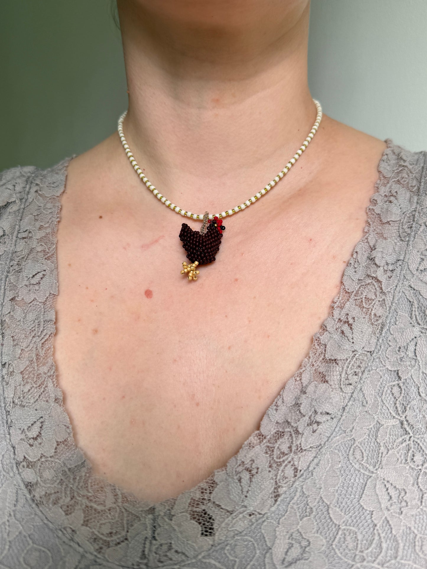 🐔 Beaded Chicken Necklace