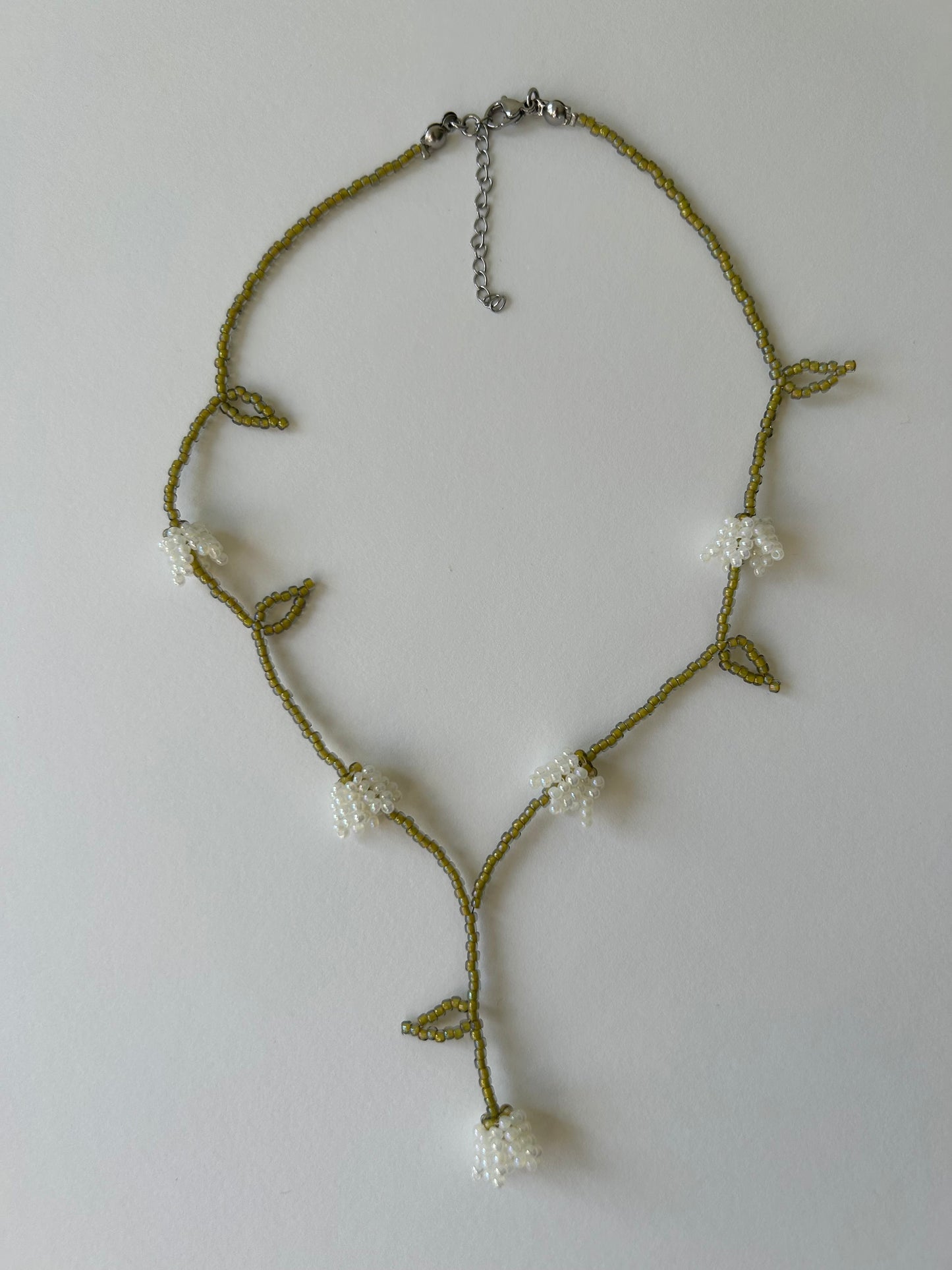 Lily of the Valley Beaded Necklace – Handmade Floral Choker
