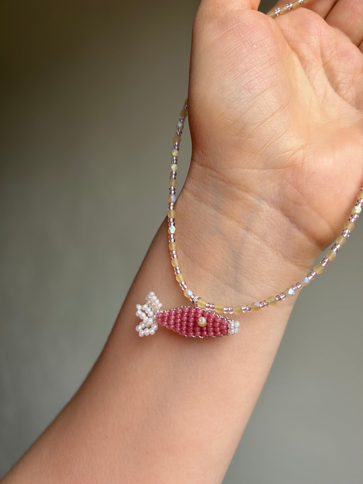 Pink Fish Beaded Necklace – Handmade Jewelry
