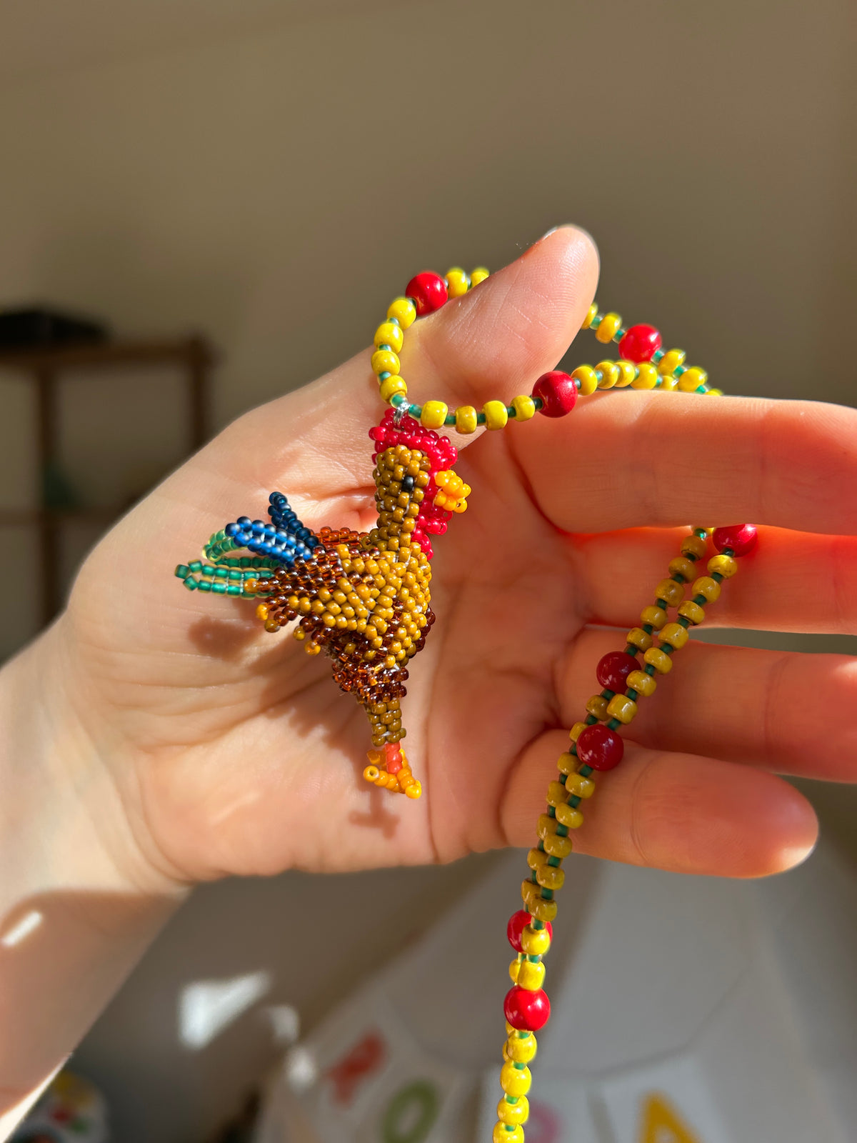 Beaded Rooster Necklace – Handmade Miyuki Seed Bead Pendant