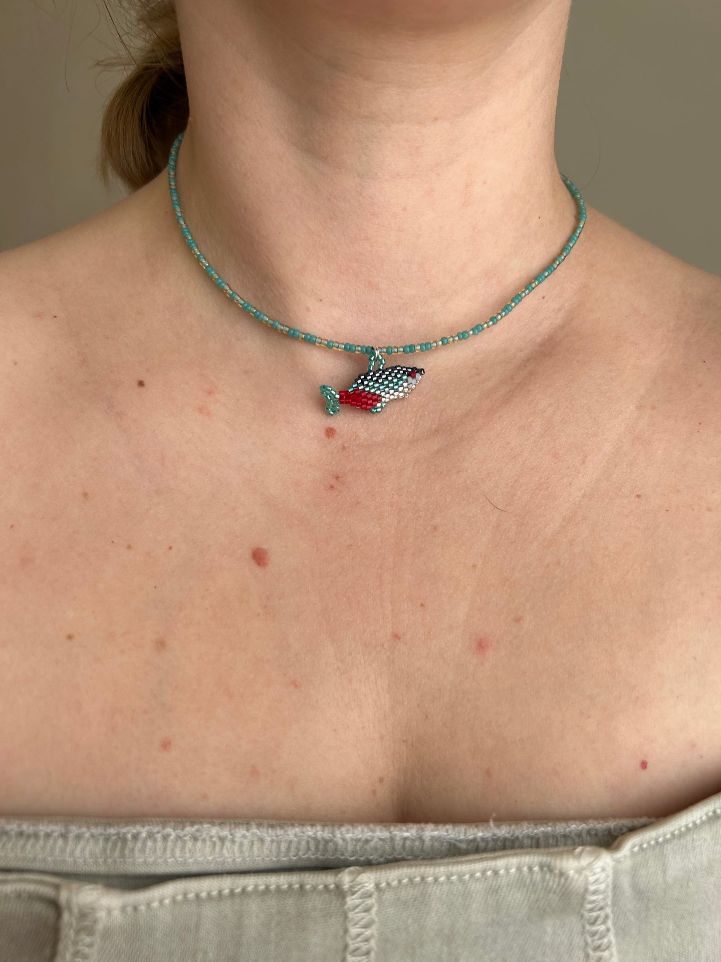 Handmade Beaded Fish Necklace
