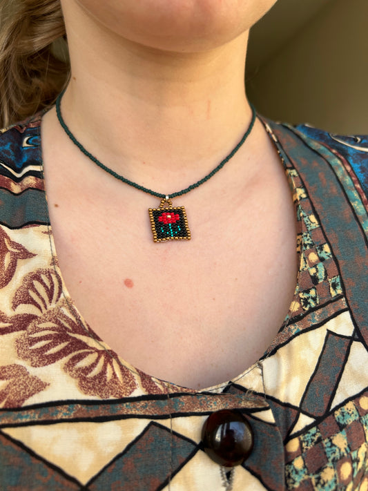 Red Flower Necklace – Handmade Beaded Jewelry