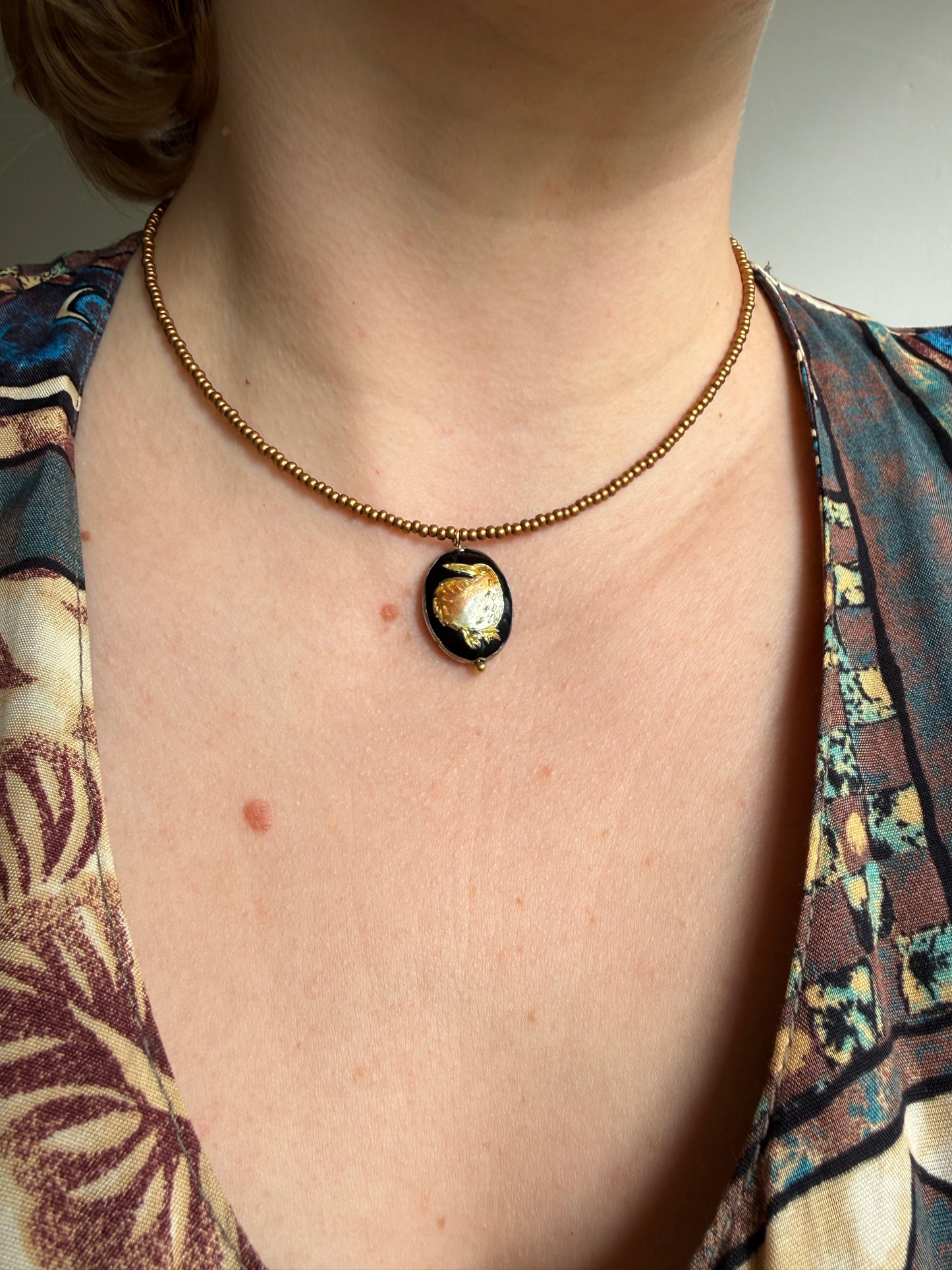Kiwi Bird Necklace | Vintage Kiwi Pendant | Handmade Beaded Necklace | Nature Inspired Jewelry