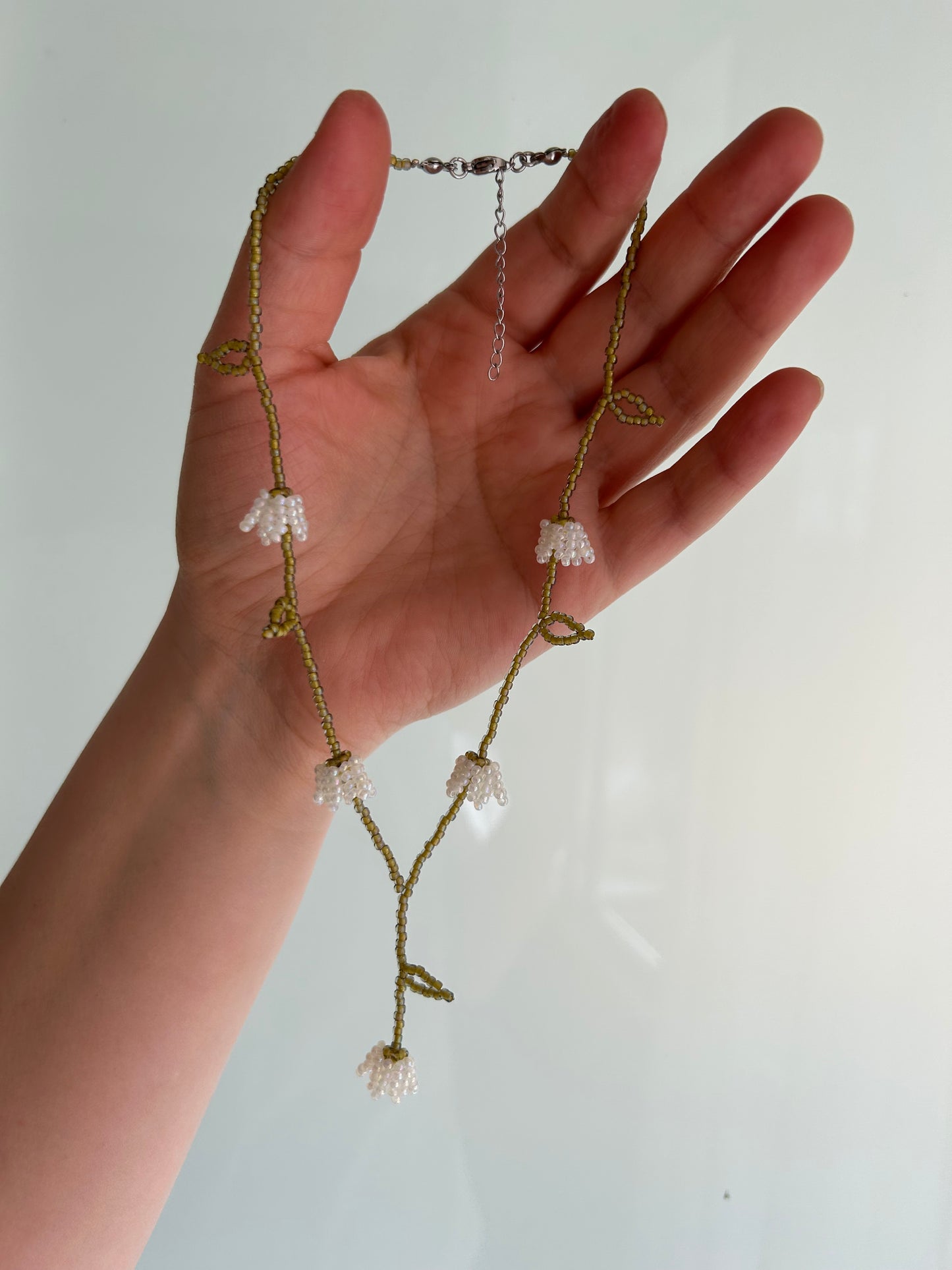 Lily of the Valley Beaded Necklace – Handmade Floral Choker