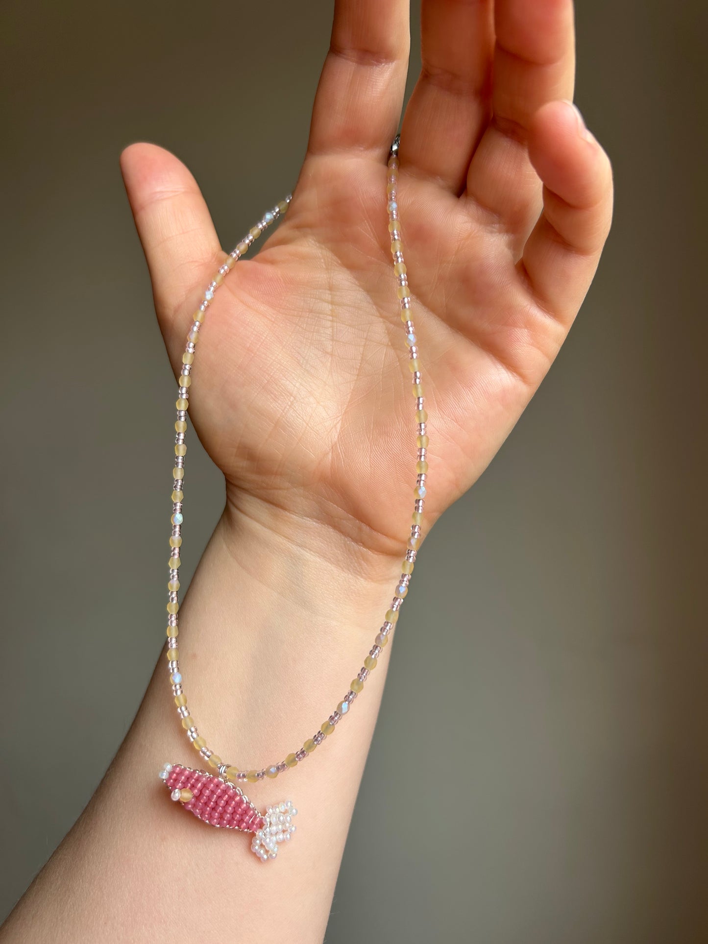 Pink Fish Beaded Necklace – Handmade Jewelry