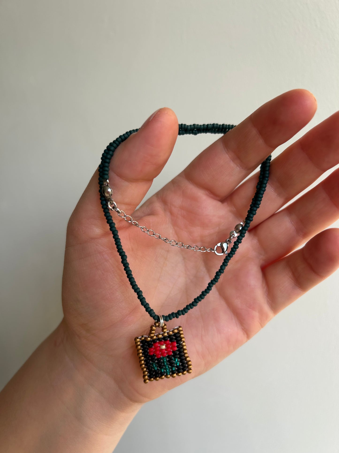 Red Flower Necklace – Handmade Beaded Jewelry