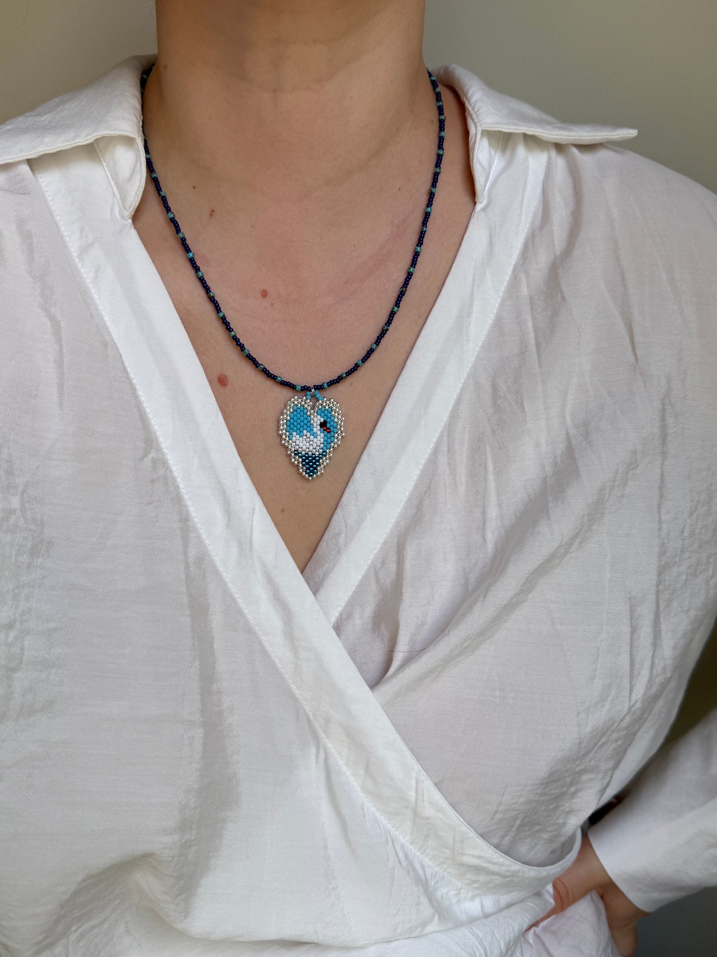 Swan heart beaded necklace