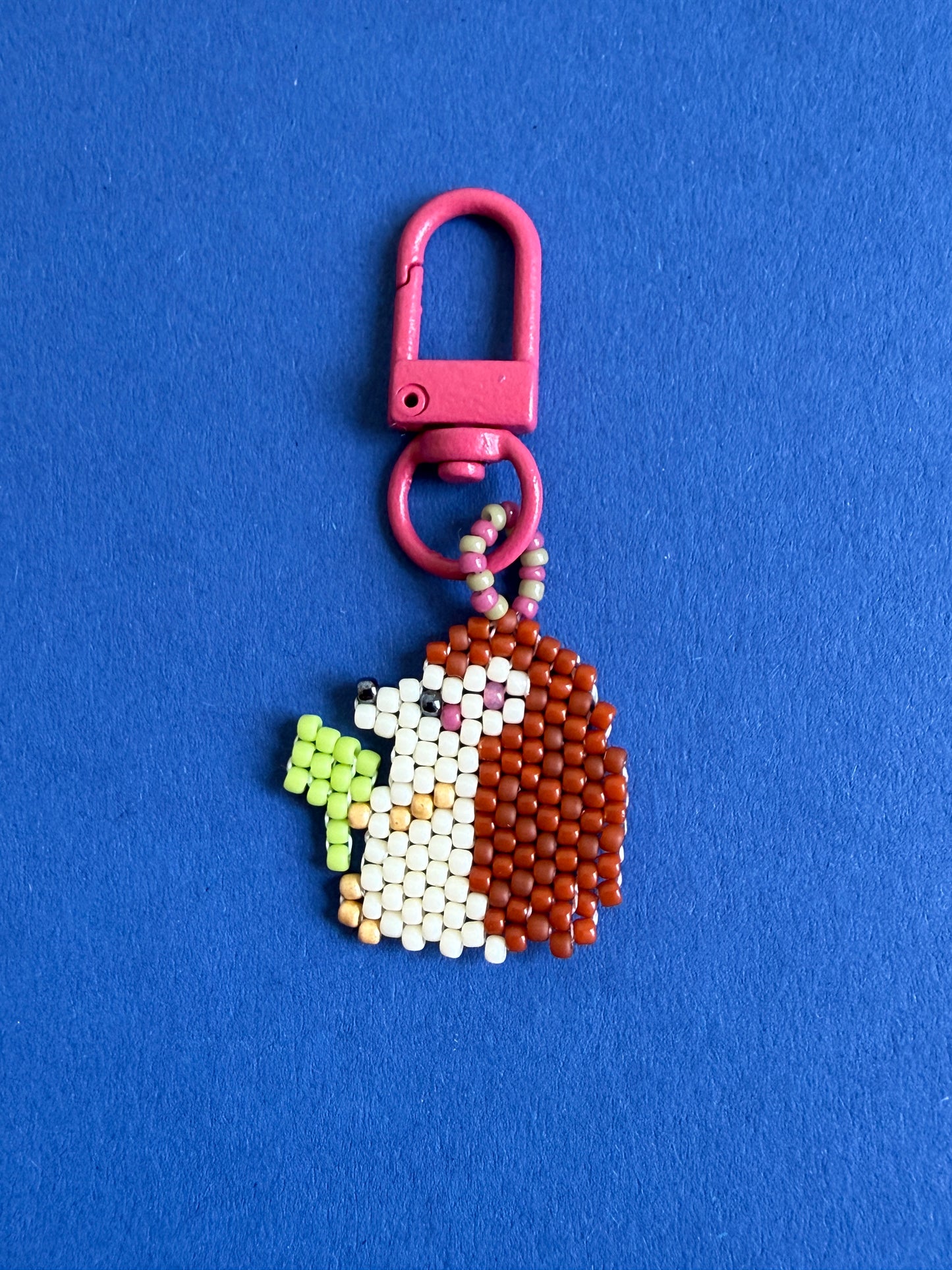 Hedgehog Beaded Keychain with Leaf