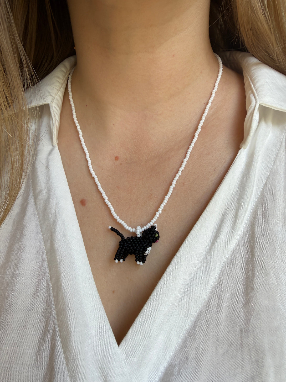 Beaded Cat Pendant Necklace
