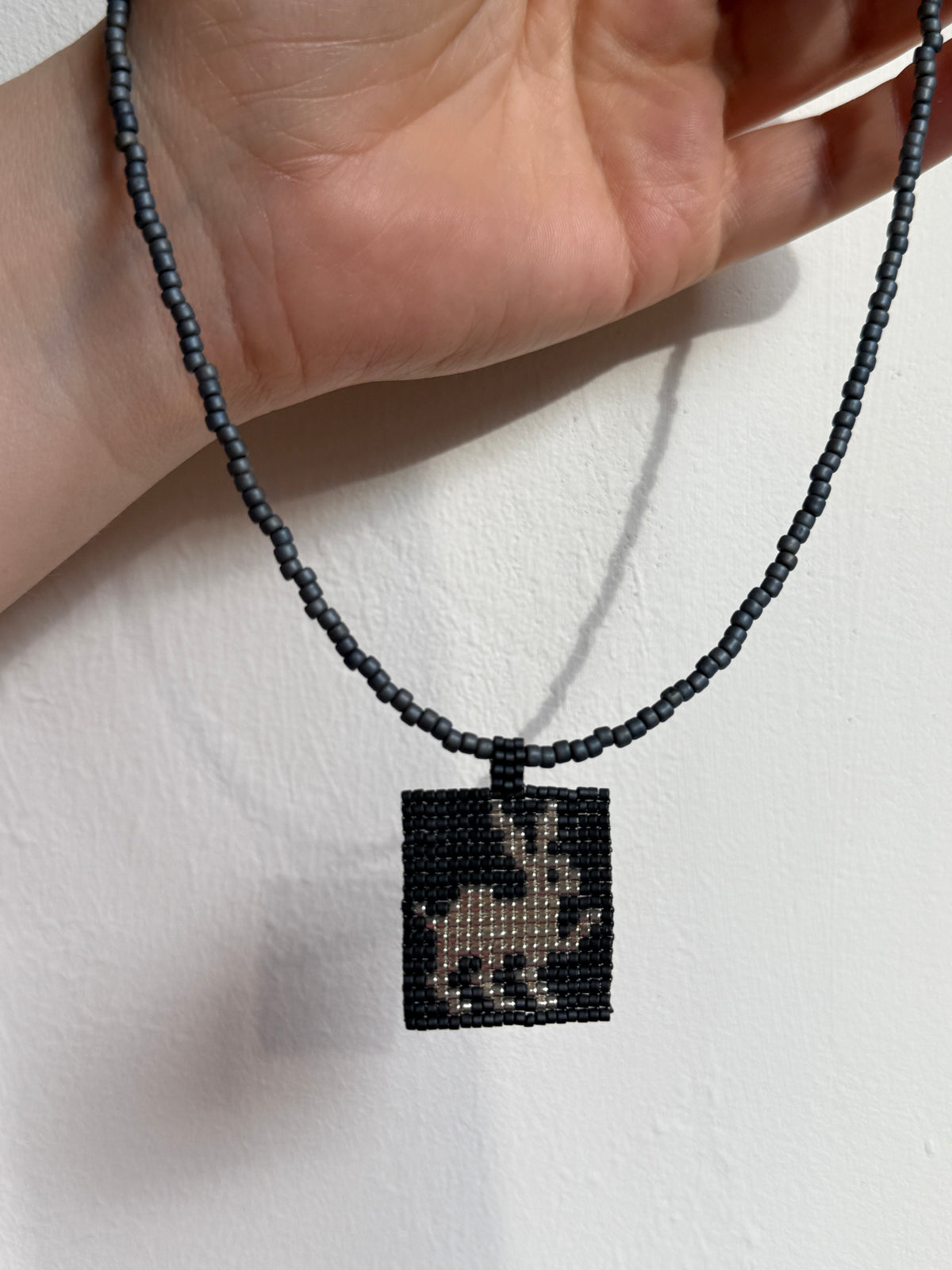 Beaded Rabbit Necklace, Silver Bunny Charm Pendant Choker, Japanese Seed Bead Animal Jewelry