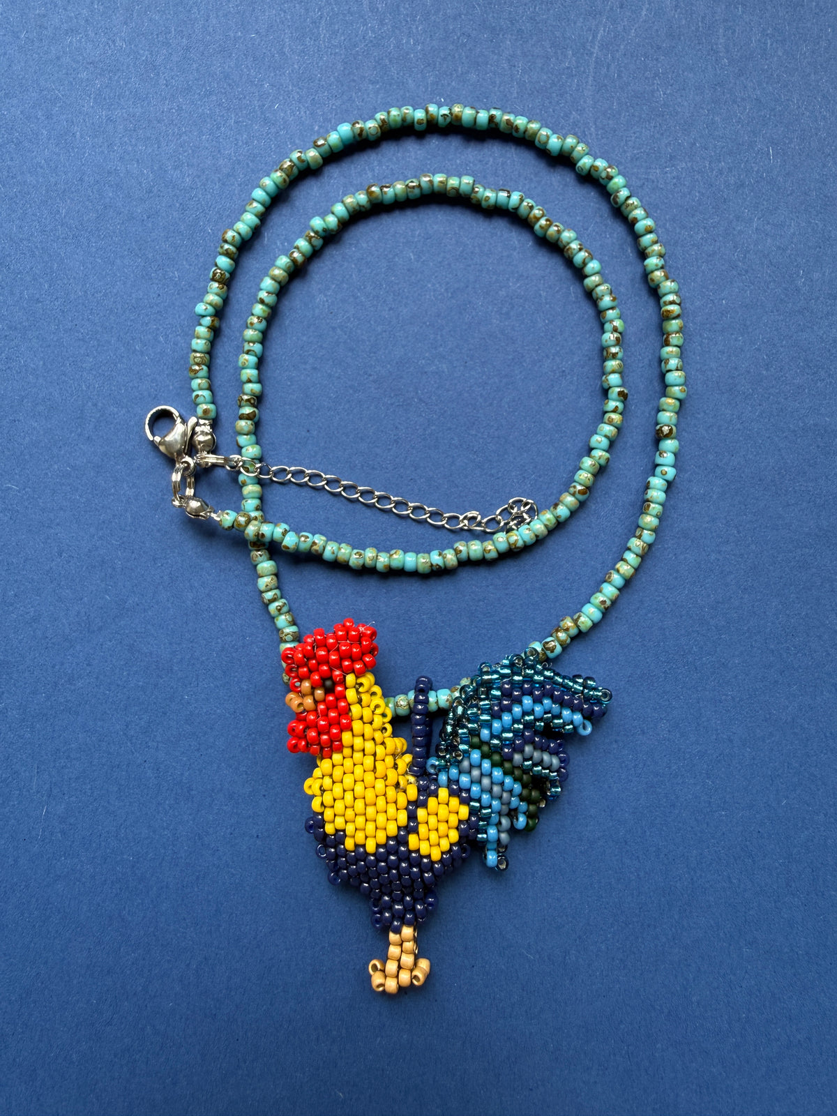 Hand-Beaded Rooster Pendant Necklace with Removable Charm