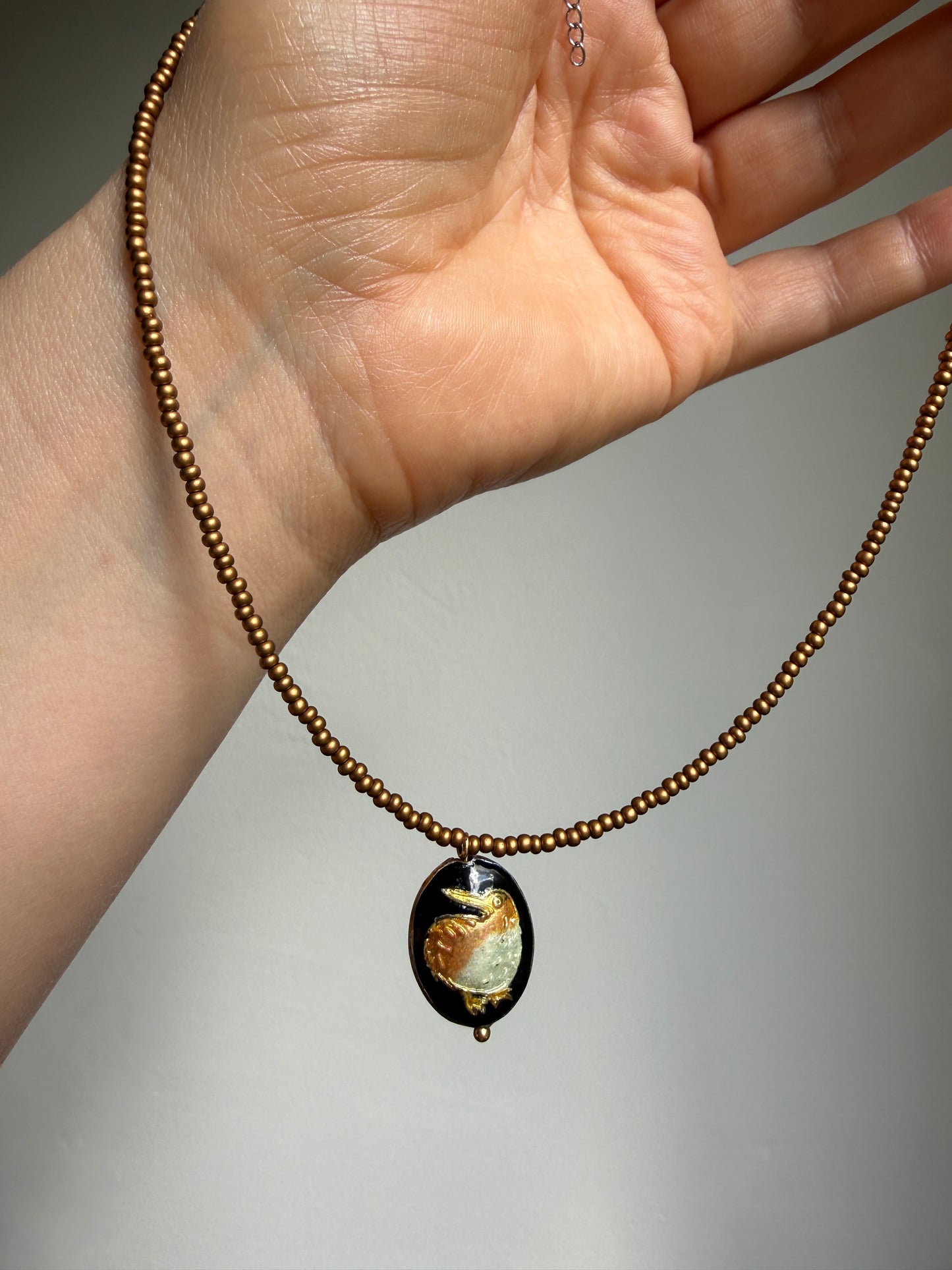 Kiwi Bird Necklace | Vintage Kiwi Pendant | Handmade Beaded Necklace | Nature Inspired Jewelry