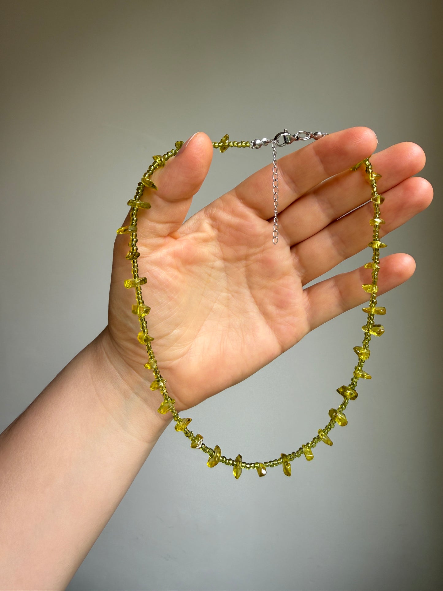 Olive Green Crystal Chip Necklace
