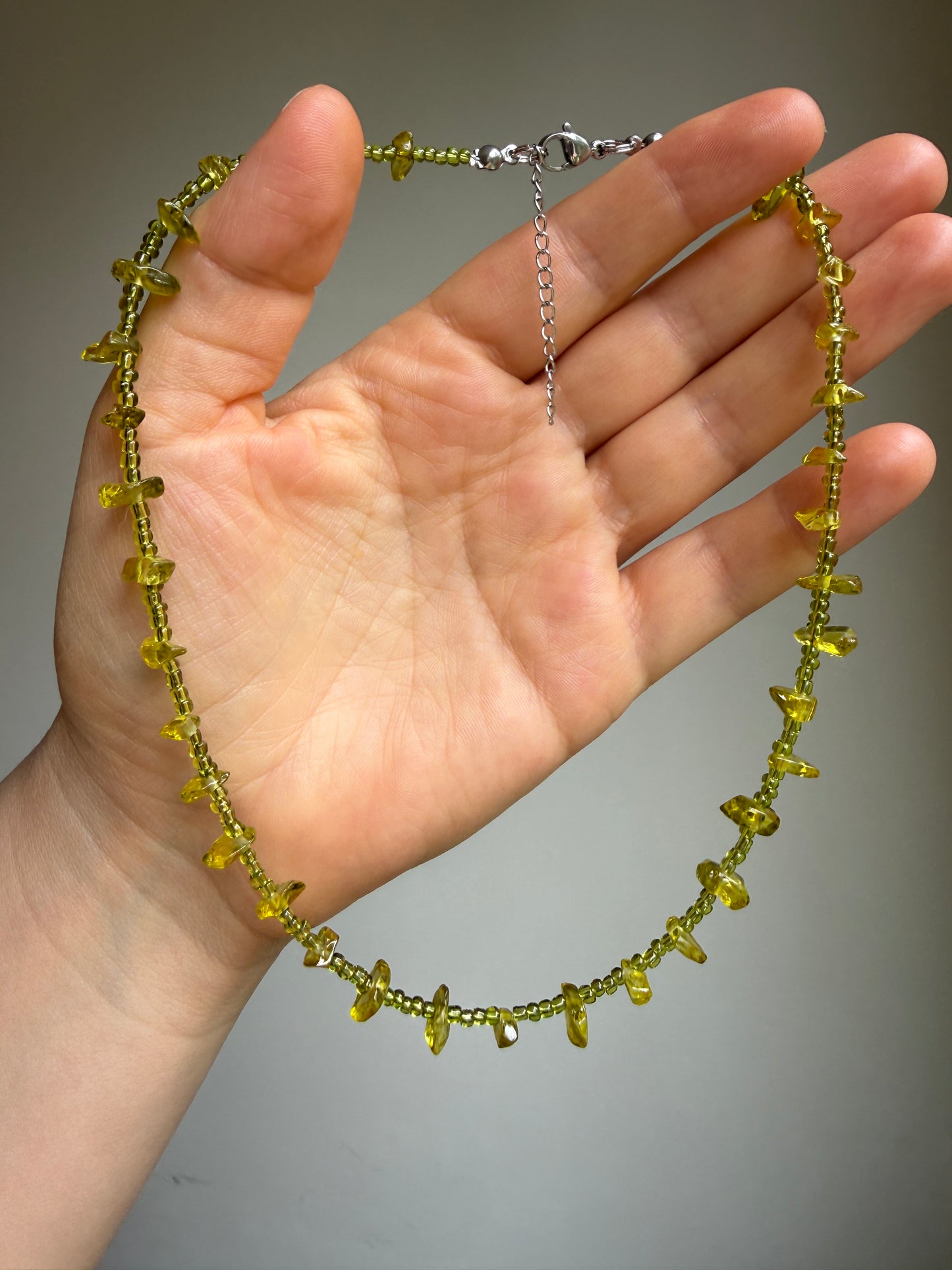 Olive Green Crystal Chip Necklace