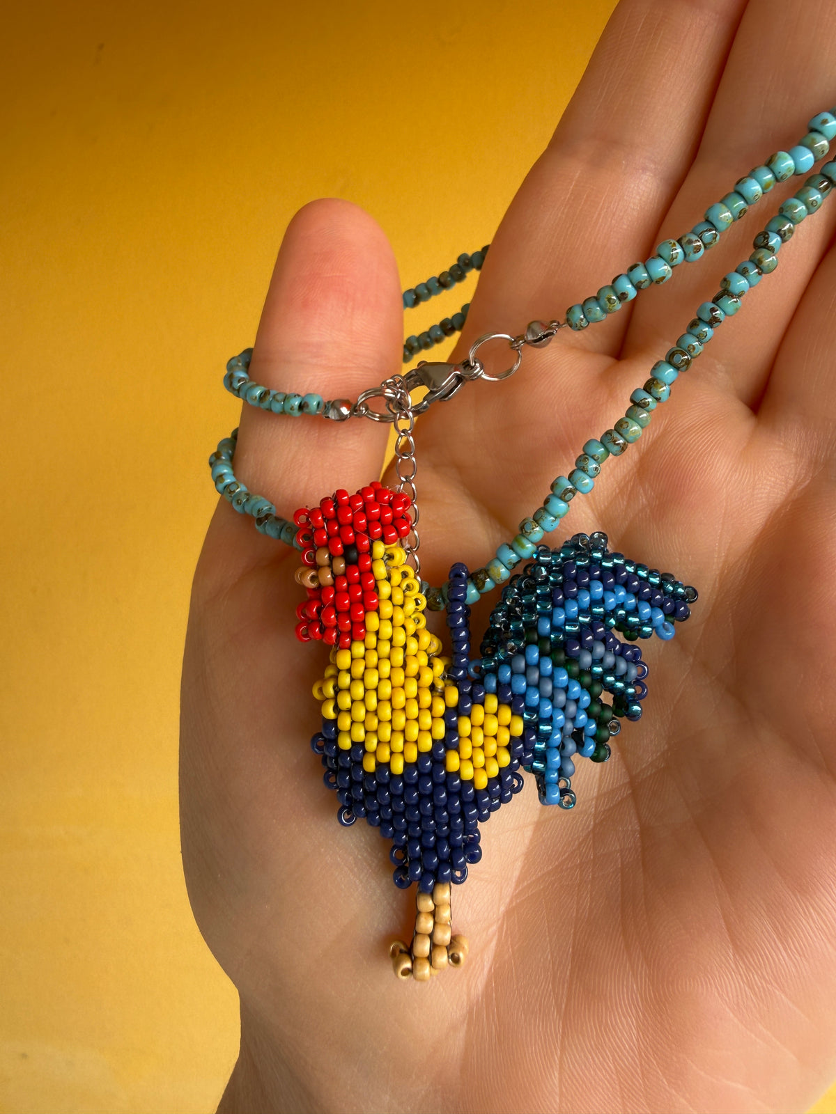 Hand-Beaded Rooster Pendant Necklace with Removable Charm
