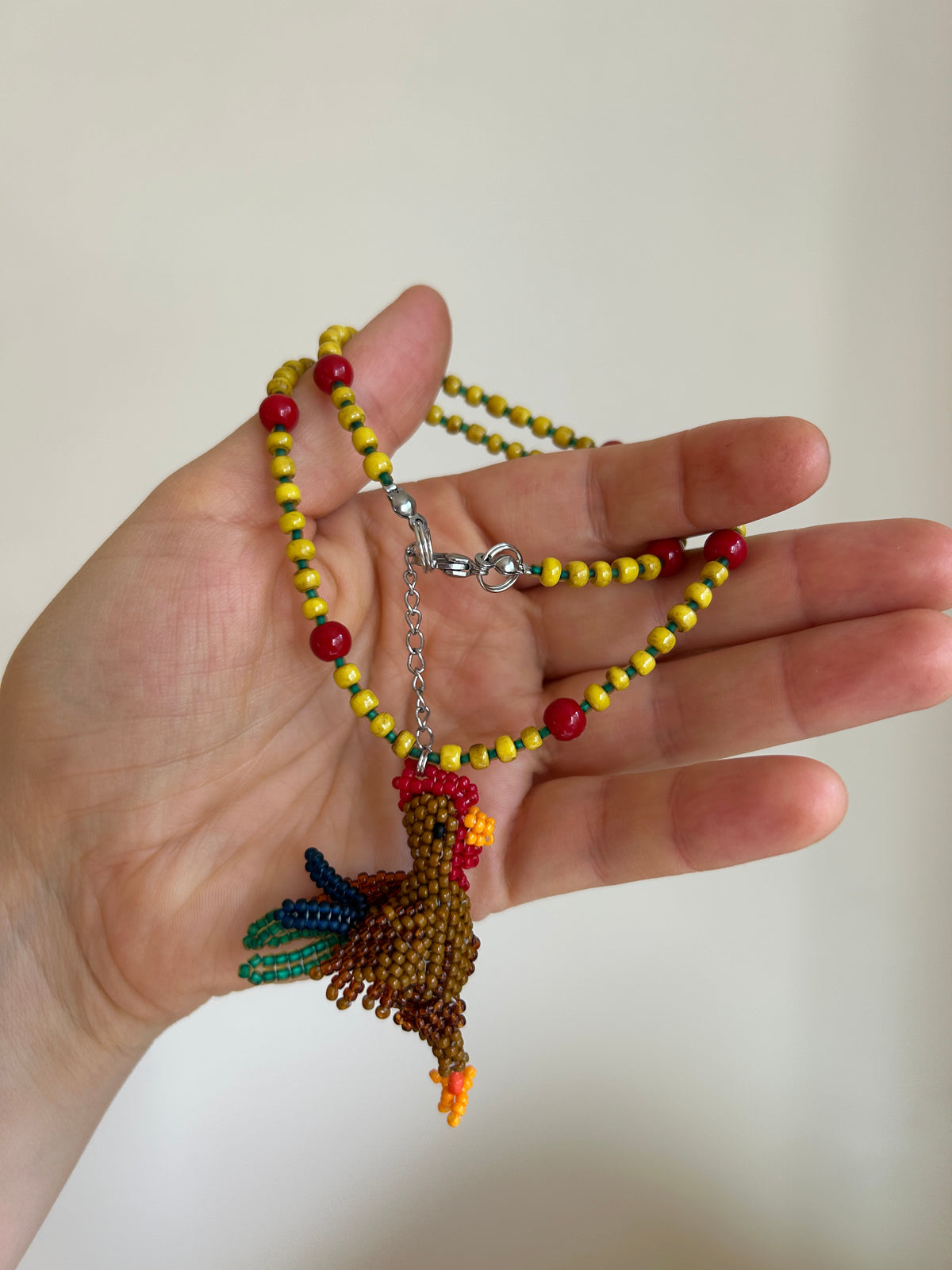 Beaded Rooster Necklace – Handmade Miyuki Seed Bead Pendant