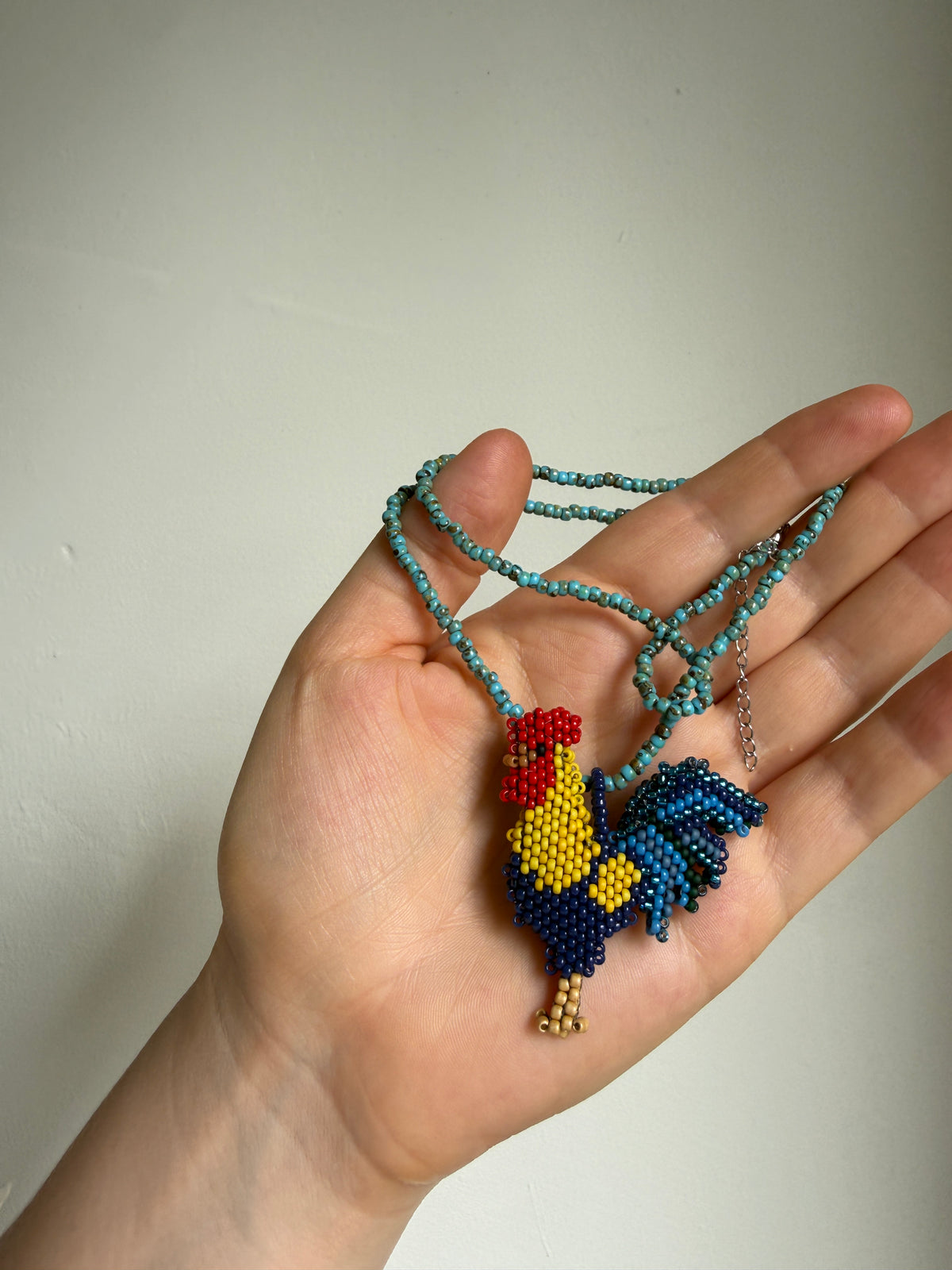 Hand-Beaded Rooster Pendant Necklace with Removable Charm