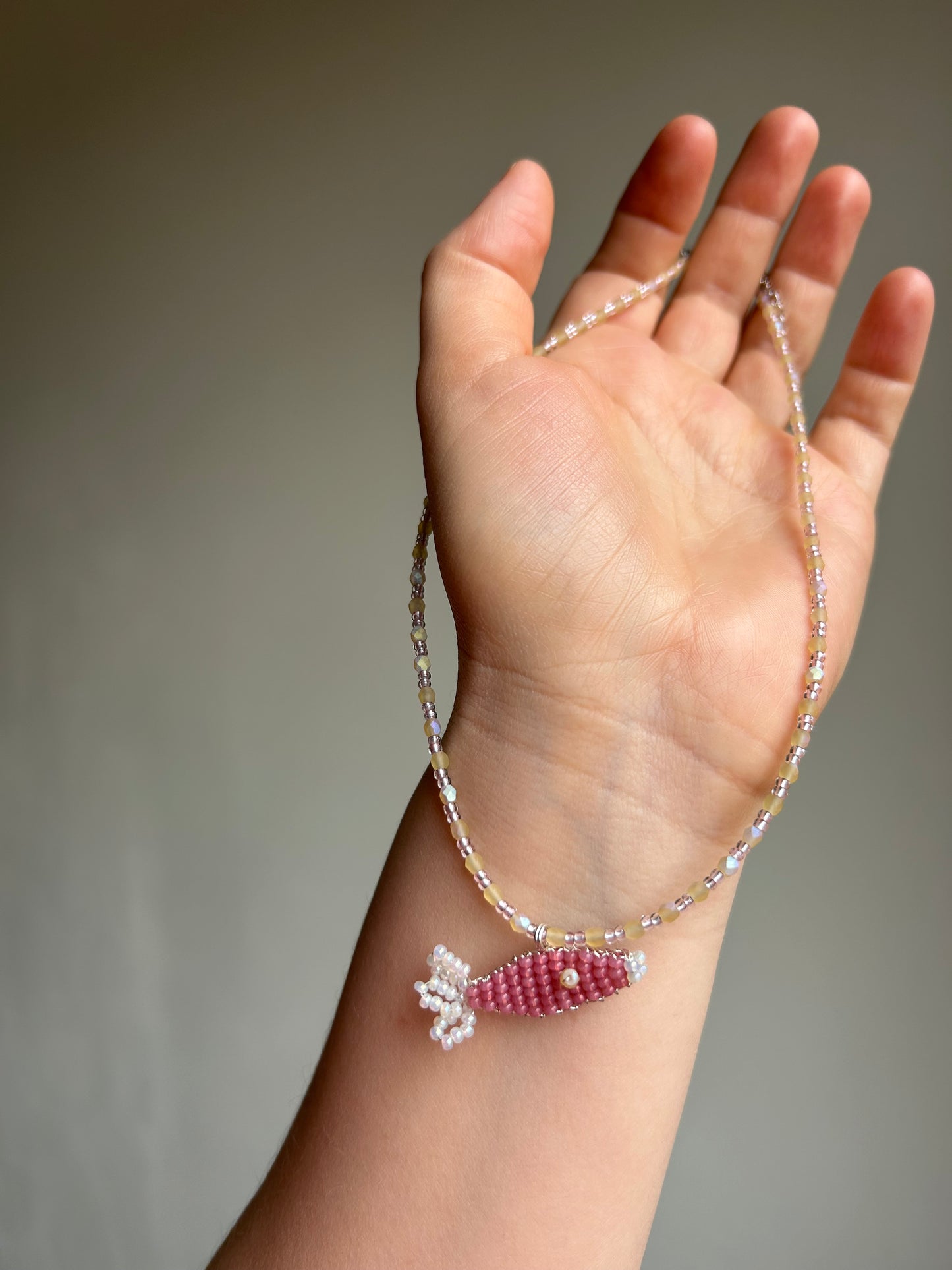 Pink Fish Beaded Necklace – Handmade Jewelry