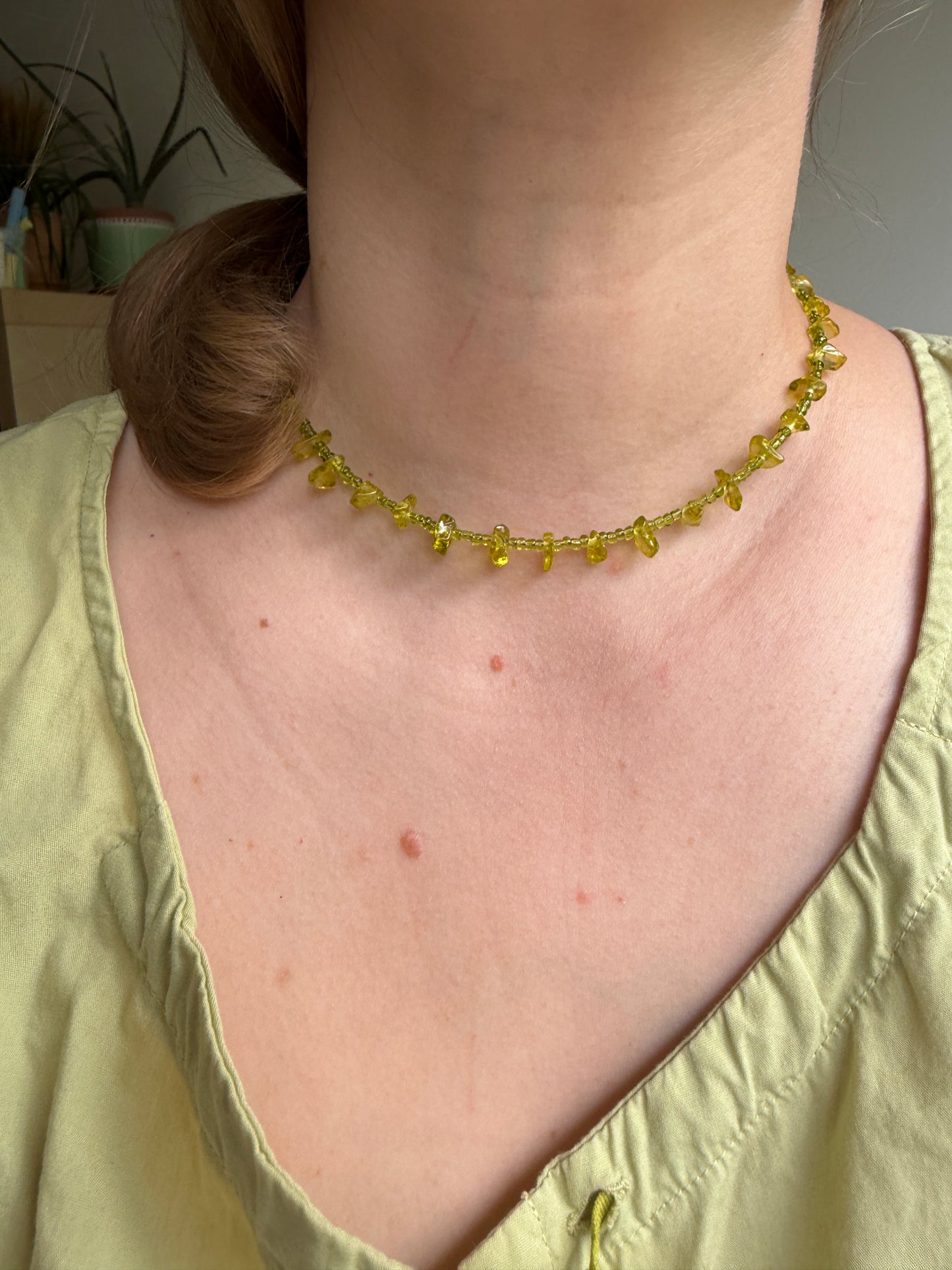 Olive Green Crystal Chip Necklace