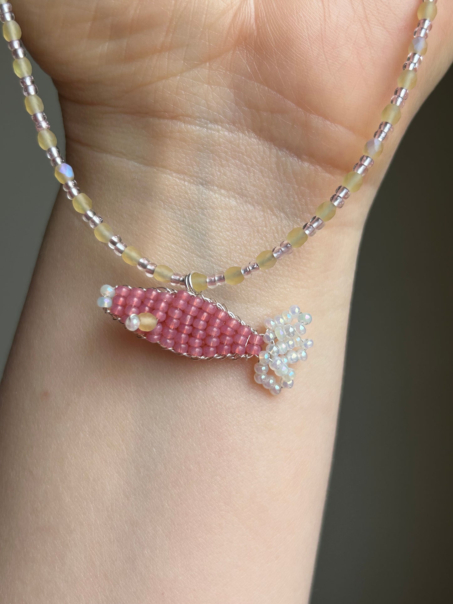 Pink Fish Beaded Necklace – Handmade Jewelry