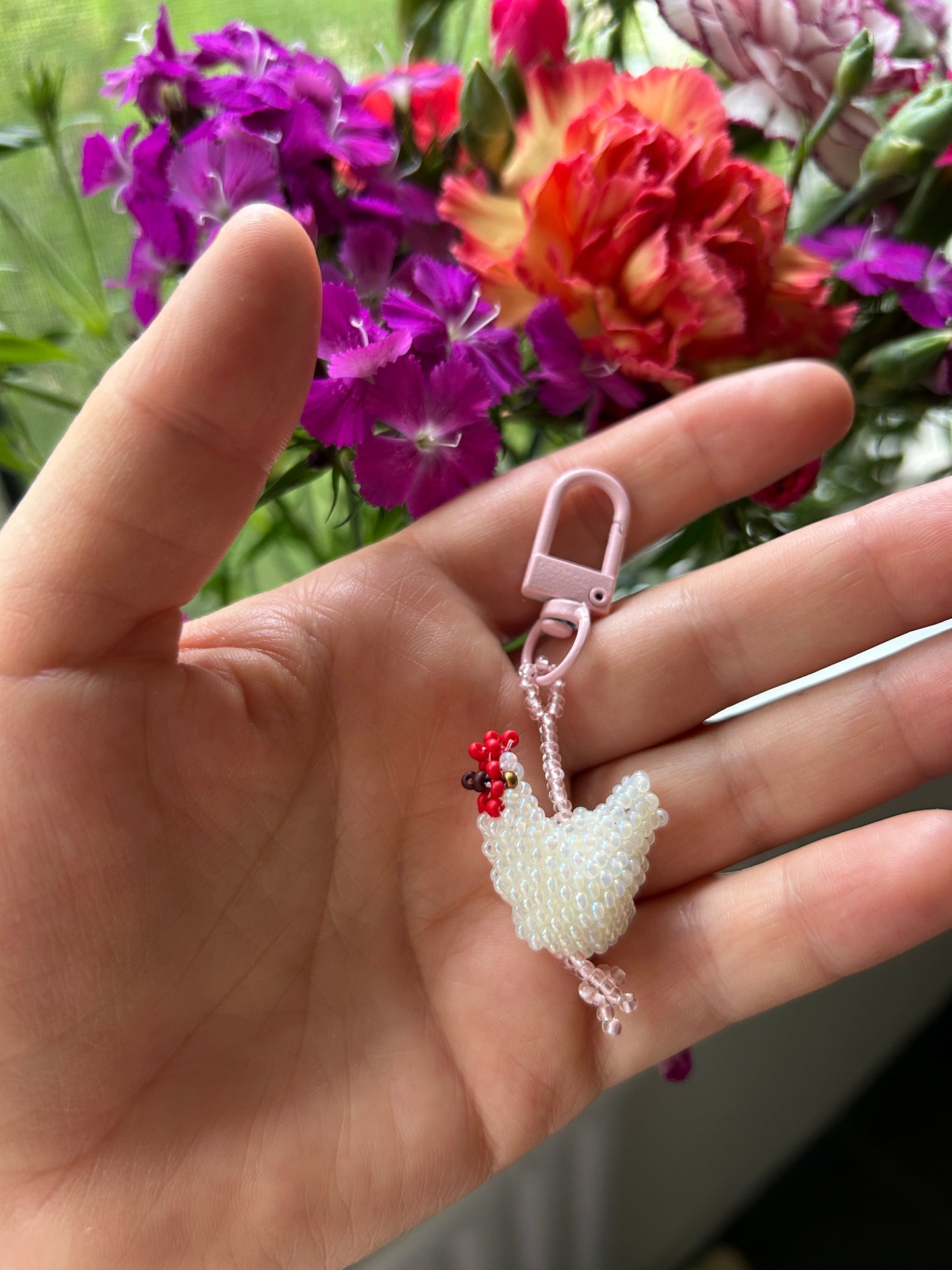 Beaded Chicken Keychain