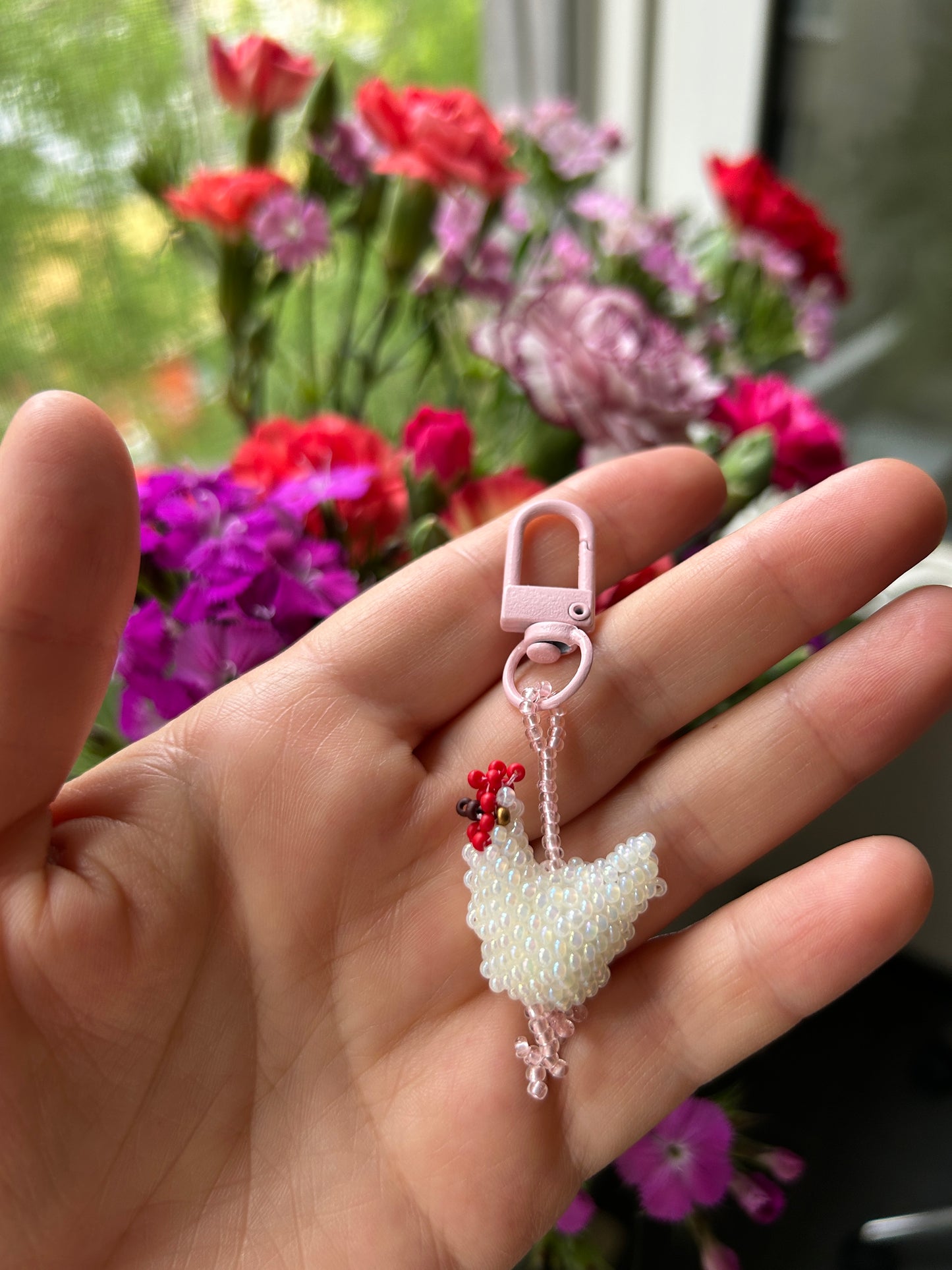 Beaded Chicken Keychain