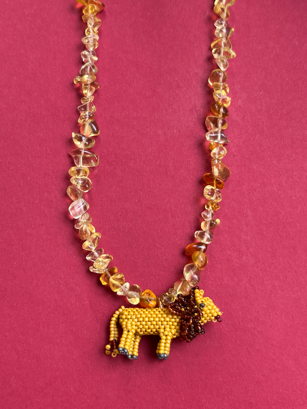 Handmade Beaded Lion Necklace