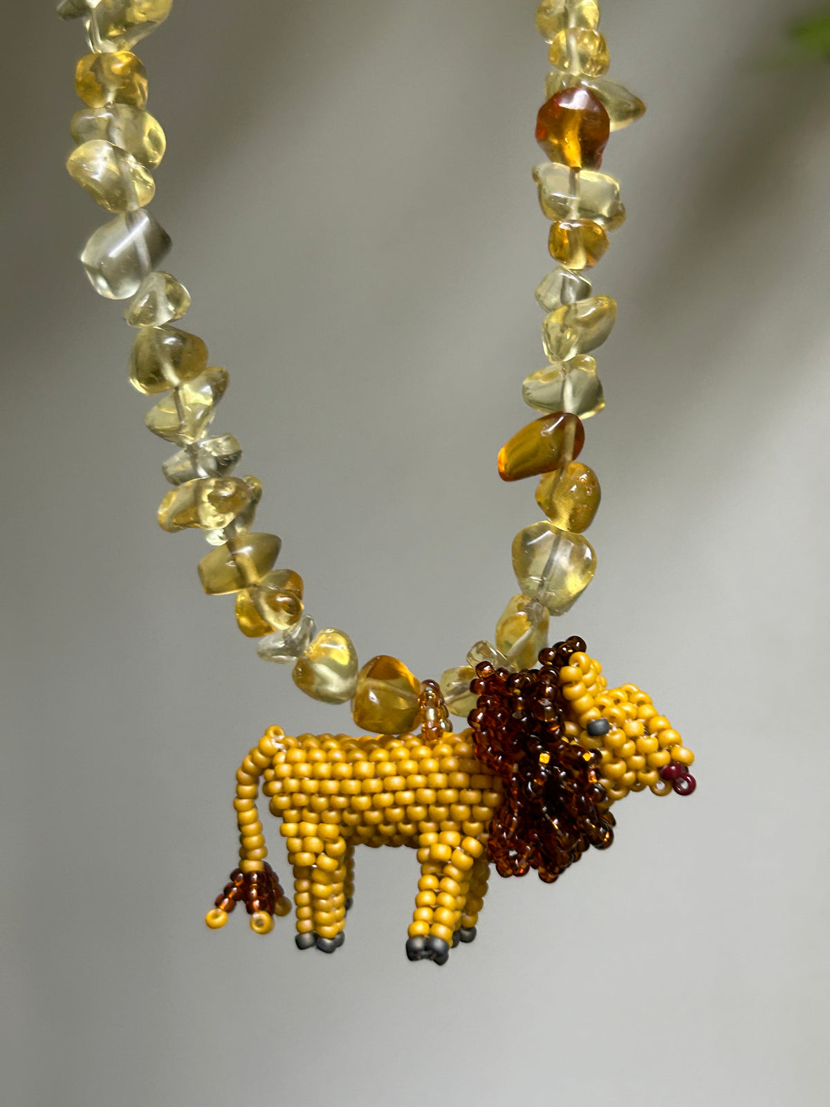 Handmade Beaded Lion Necklace
