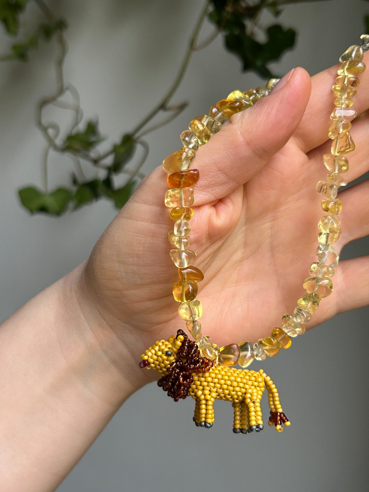 Handmade Beaded Lion Necklace
