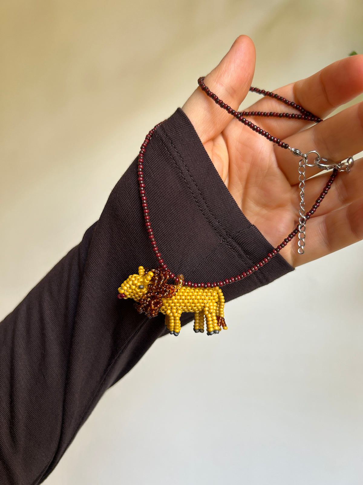 Handmade Beaded Lion Necklace – Yellow Lion Pendant