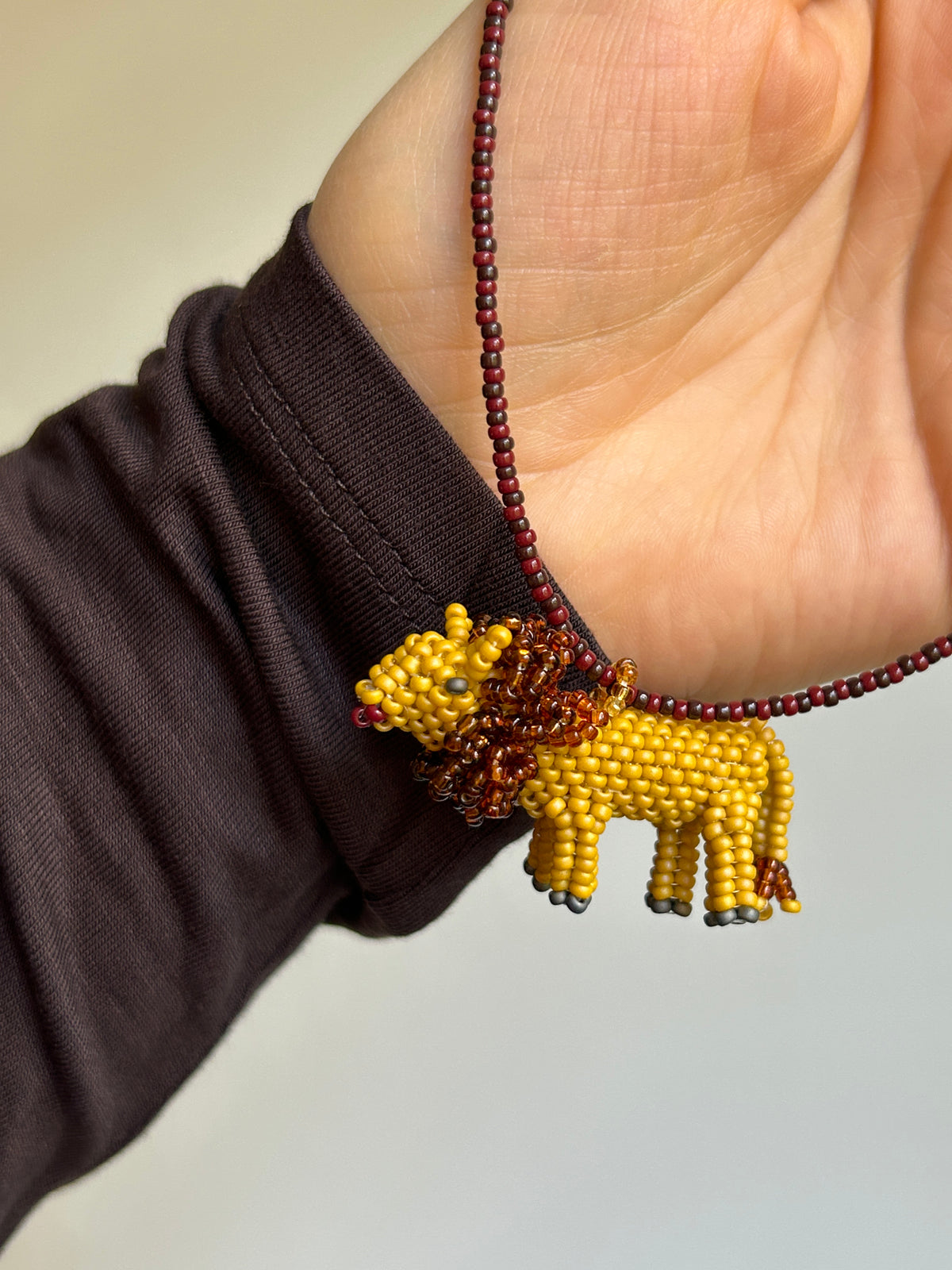 Handmade Beaded Lion Necklace – Yellow Lion Pendant