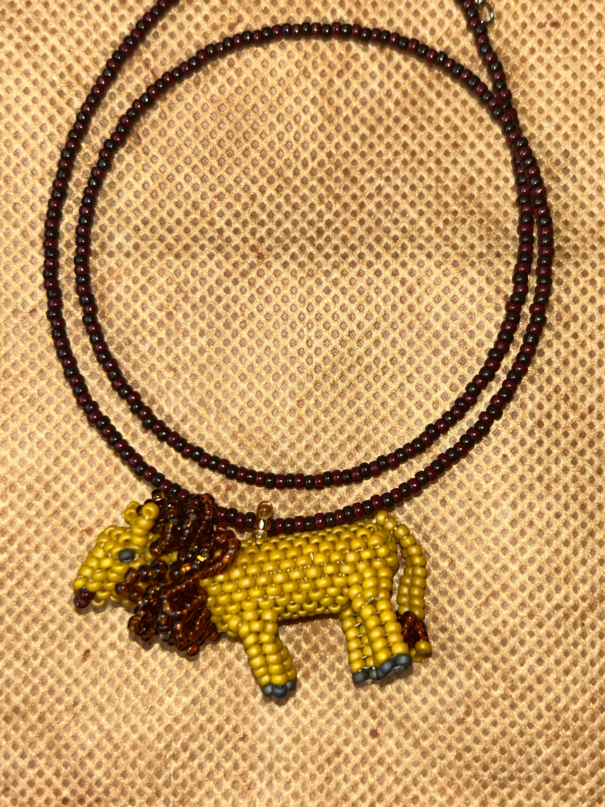 Handmade Beaded Lion Necklace – Yellow Lion Pendant