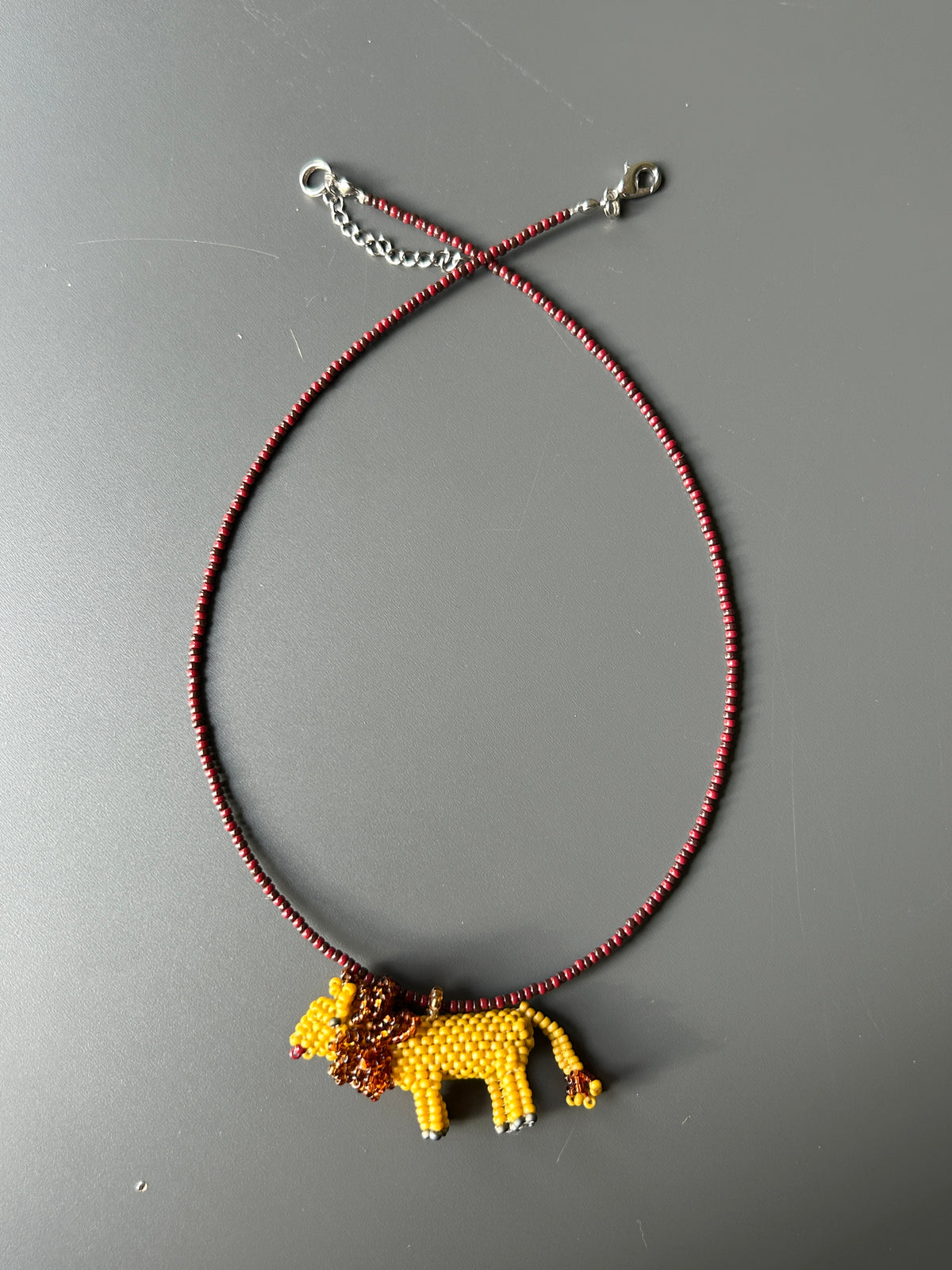 Handmade Beaded Lion Necklace – Yellow Lion Pendant