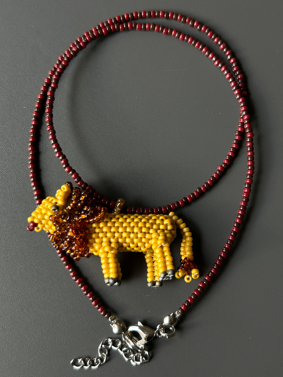 Handmade Beaded Lion Necklace – Yellow Lion Pendant
